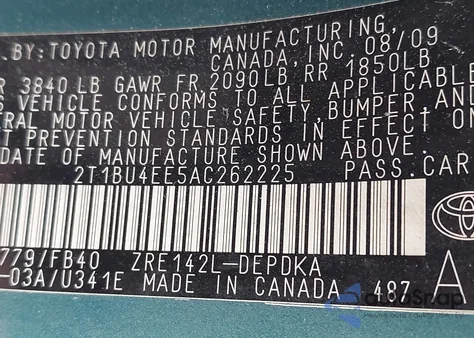 2010 Toyota Corolla from USA, damaged, VIN 2T1BU4EE5AC262225